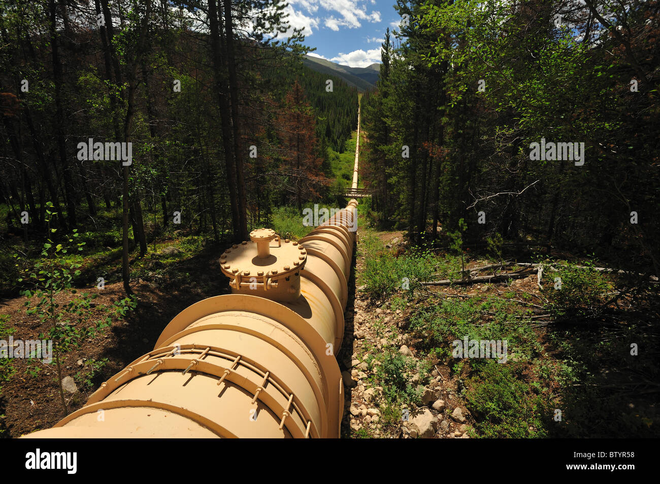 Water diversion pipeline, Fraser, Colorado Stock Photo