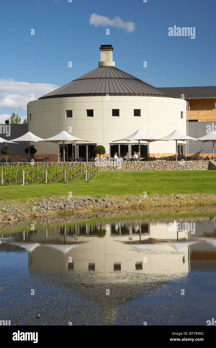Craggy Range Winery reflected in pond, near Havelock North, Hawkes Bay, North Island, New Zealand Stock Photo