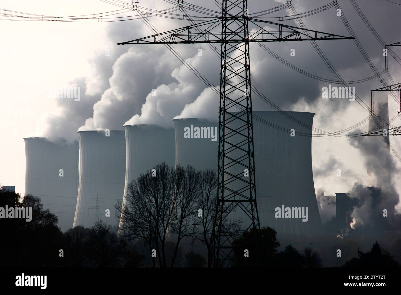Coal fired power plant., EON Energy company. Cooling towers of one ot the biggest power plants in Europe. Gelsenkirchen, Germany Stock Photo