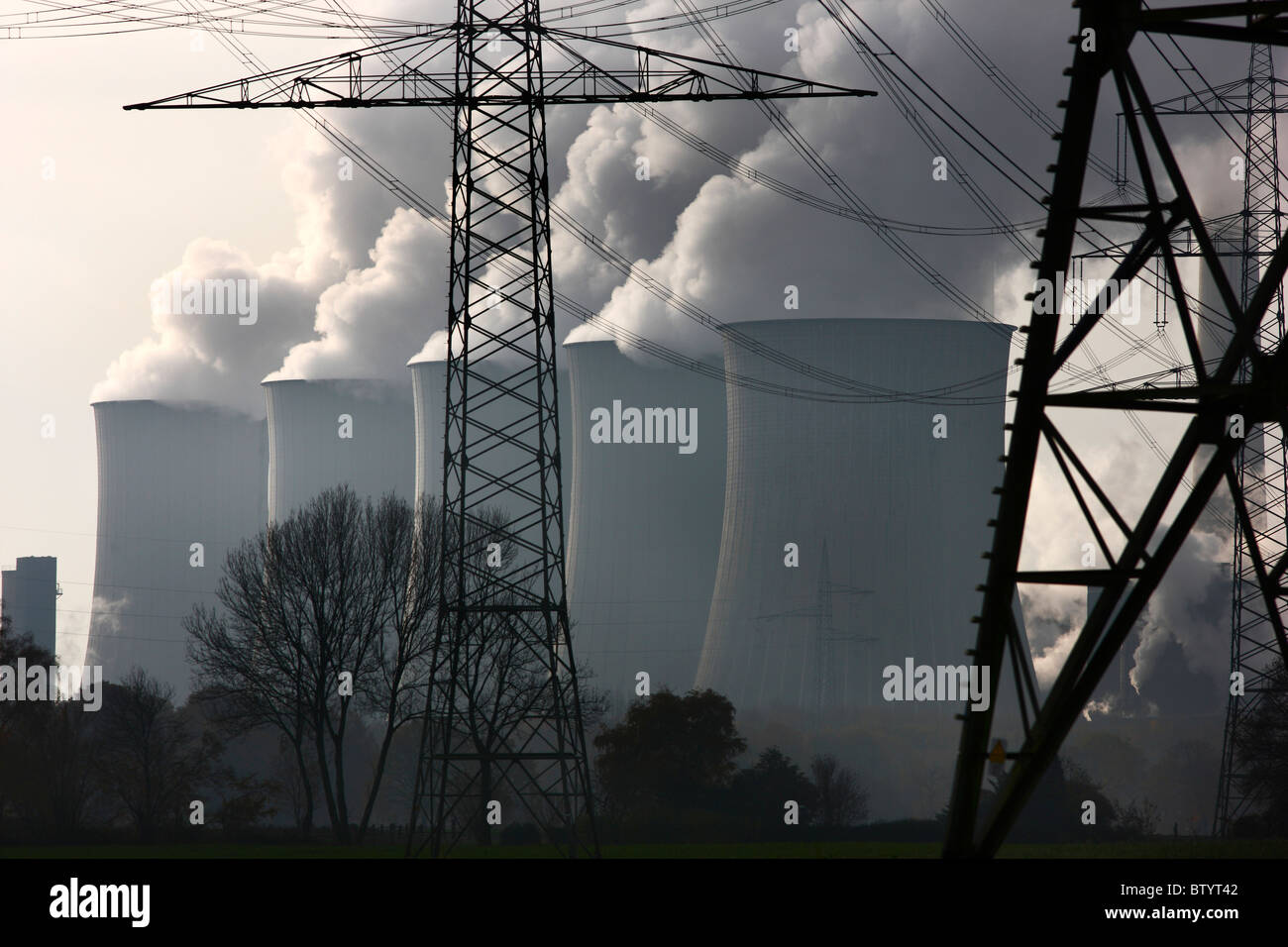 Coal fired power plant., EON Energy company. Cooling towers of one ot the biggest power plants in Europe. Gelsenkirchen, Germany Stock Photo