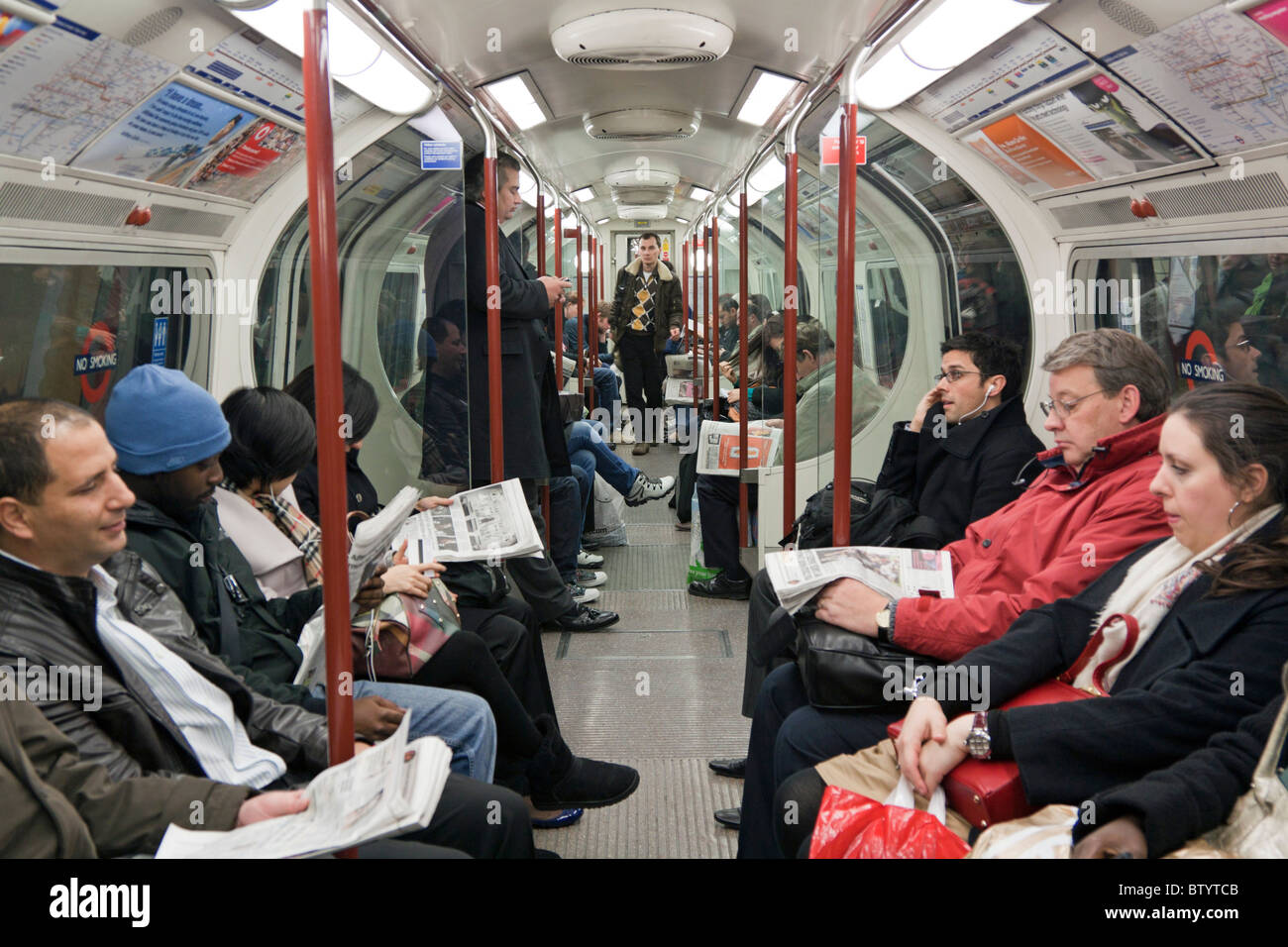 Bakerloo Line London Underground Train during evening rush hour. Stock Photo
