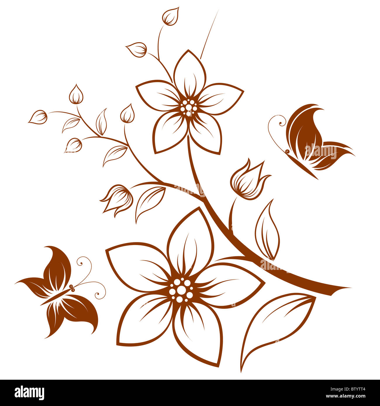 Vector flower background with butterfly isolated on white Stock Photo ...