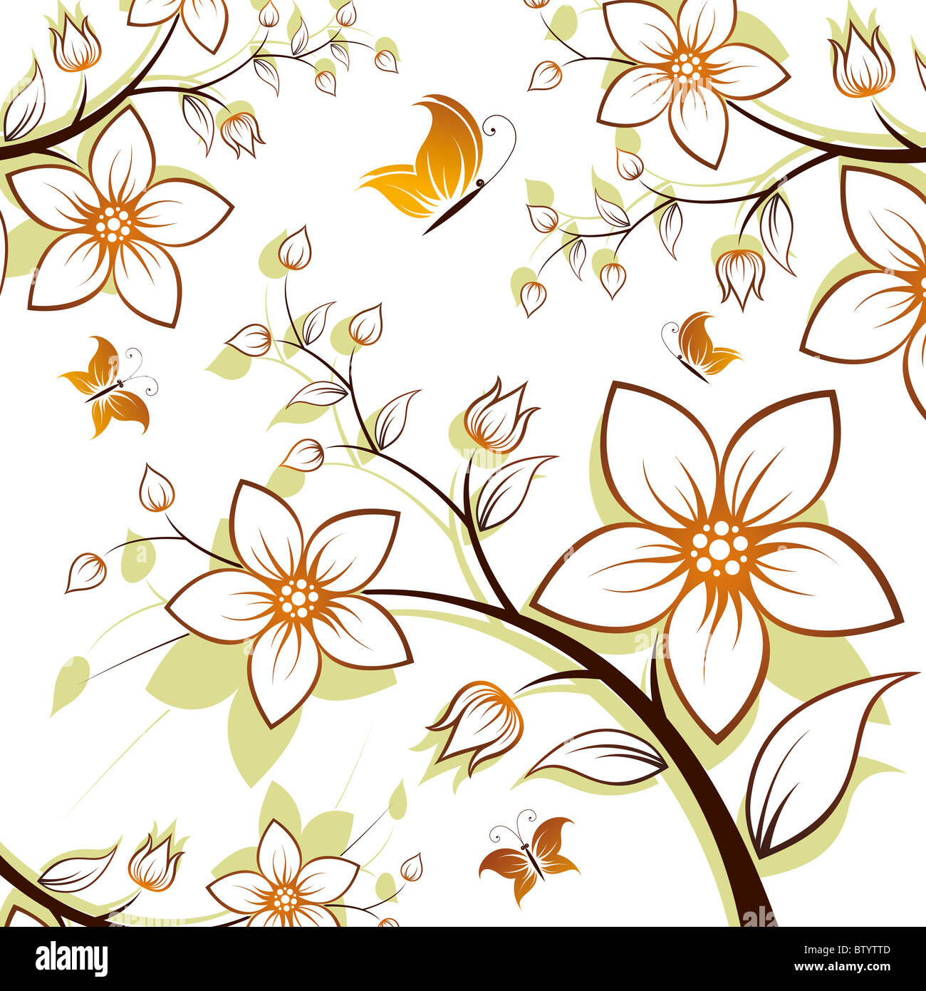 Vector flower background with butterfly isolated on white Stock Photo ...