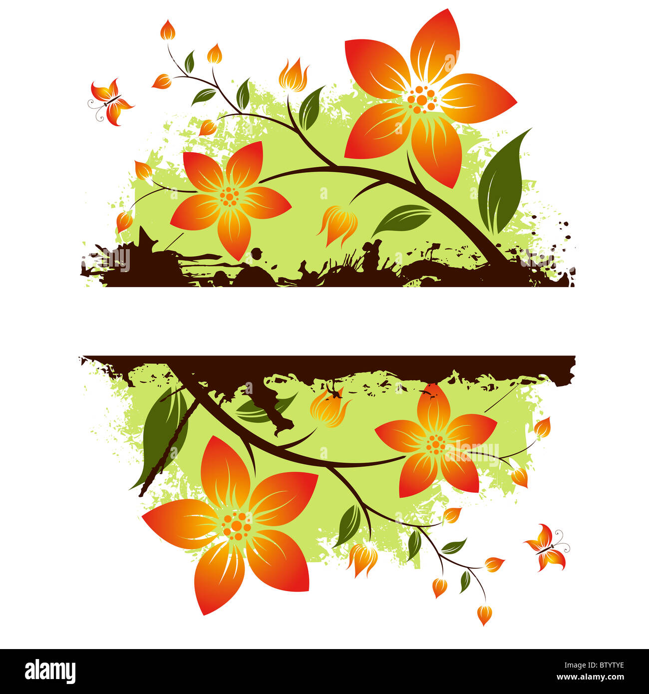Grunge vector flower background with butterfly and copy-space Stock ...