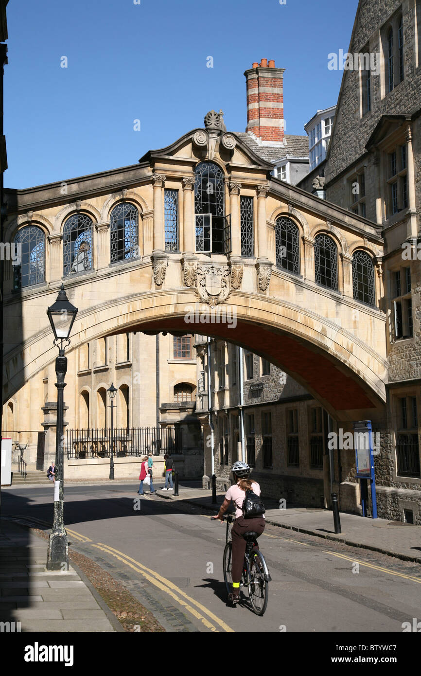 Bridge of Sighs with Cyclist, Oxford University Stock Photo