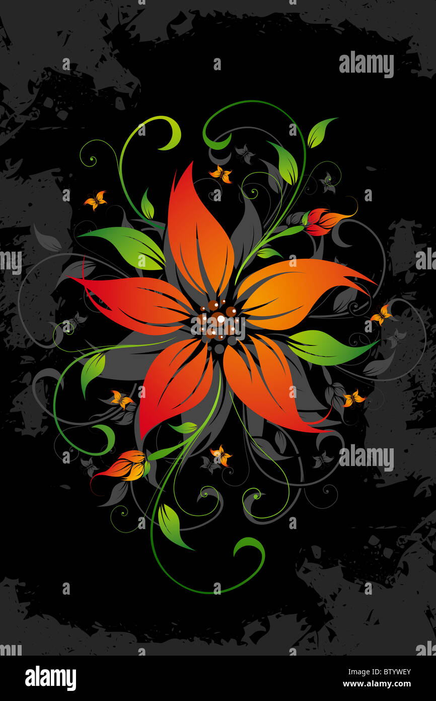 Grunge vector floral background with butterflies and leaves Stock Photo ...