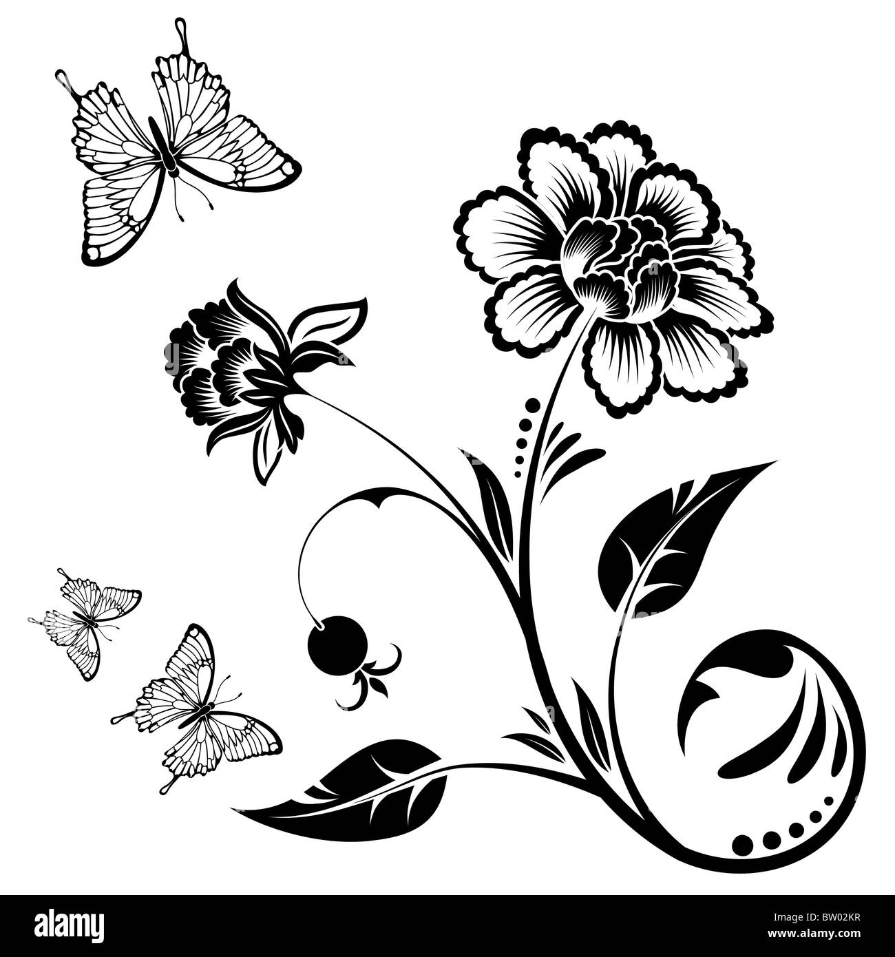 Floral ornament with butterfly, element for design, vector illustration ...