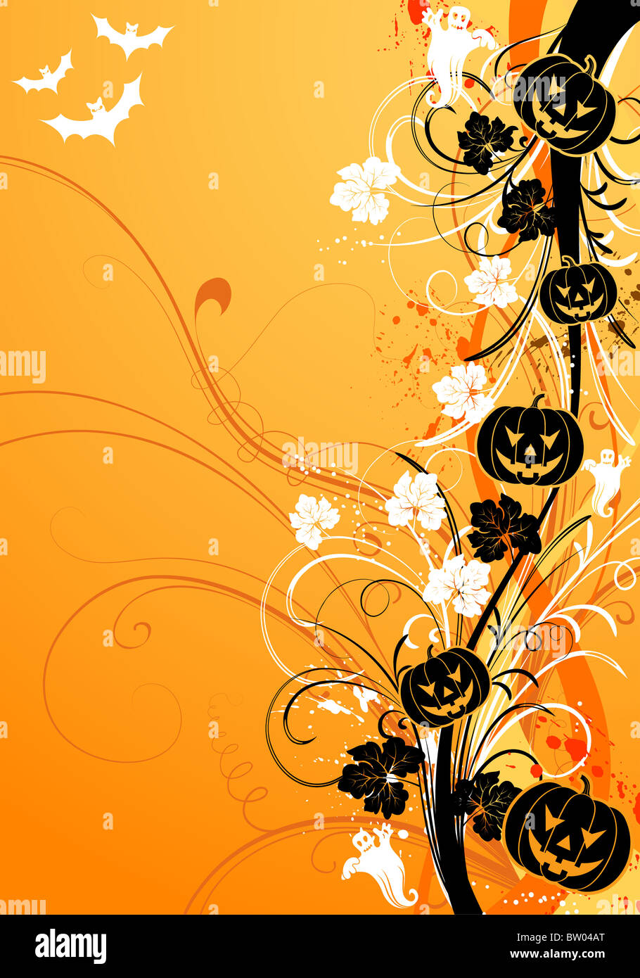 Abstract halloween background with bats and pumpkin, vector ...