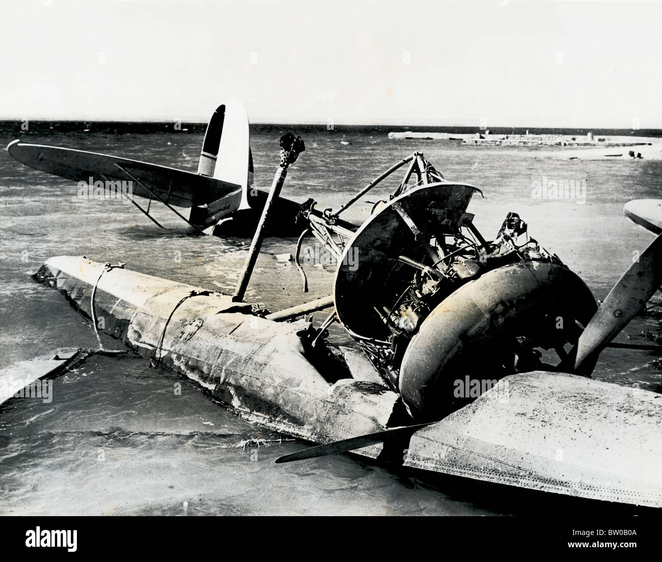 Close up of one of planes of the Italian Seaplane Base Bomba, Libya destroyed by RAF after occupation by Gen. Wavell's Army Stock Photo