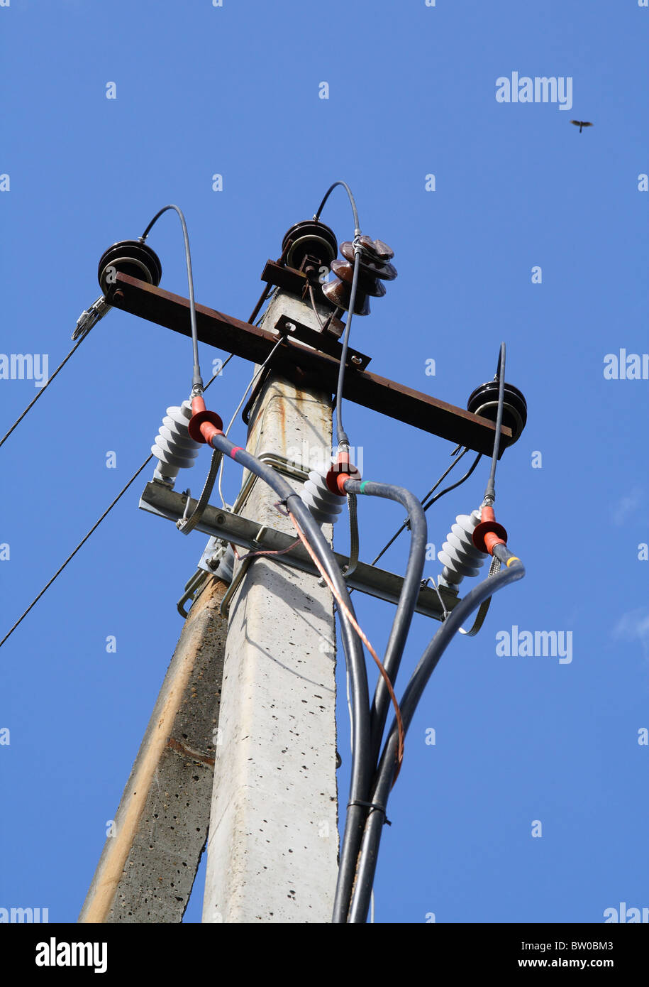 Three phases of an electricity on a column Stock Photo