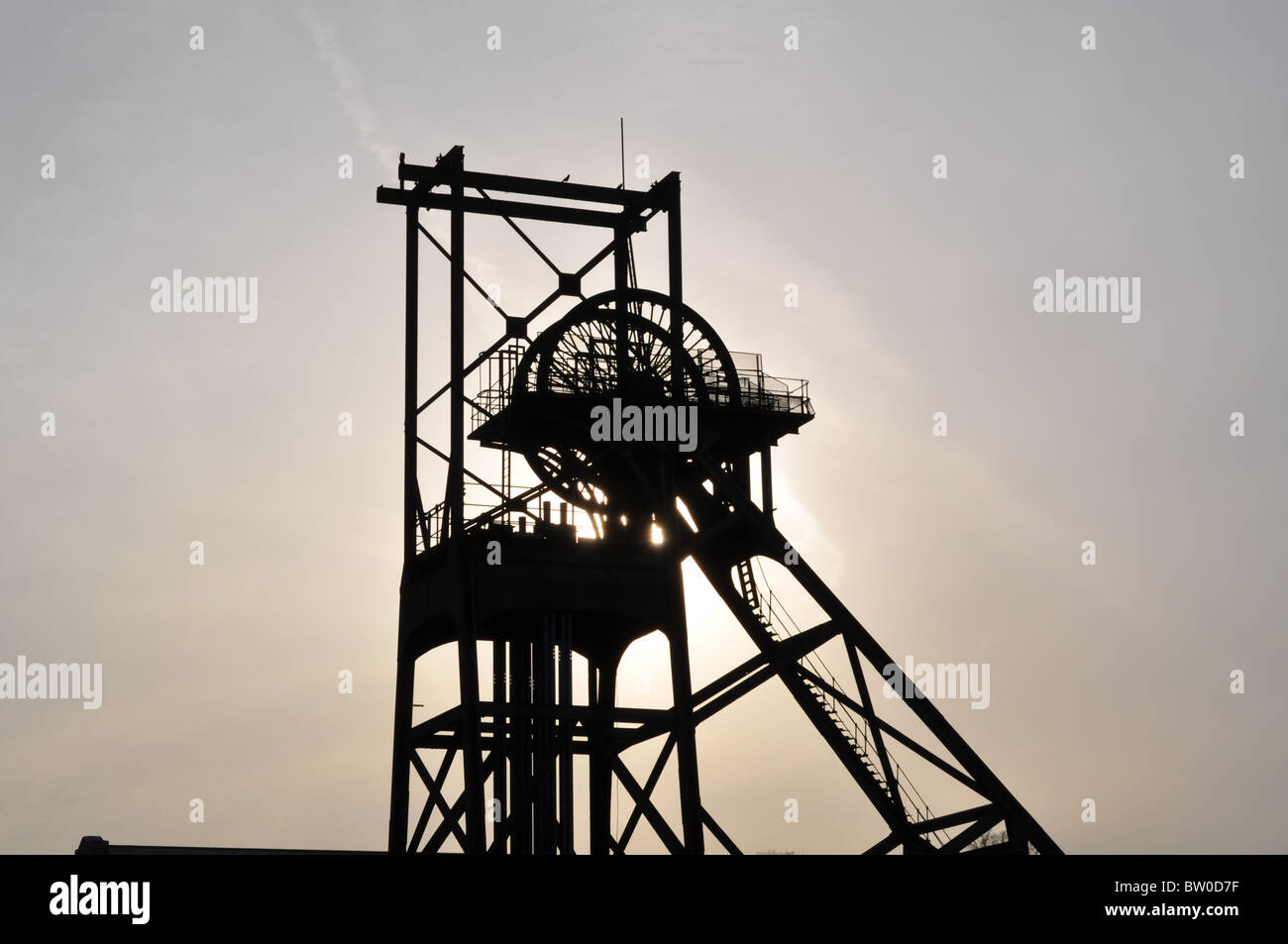 Derelict Headstocks at Penallta Colliery, Hengoed, South Wales Stock Photo