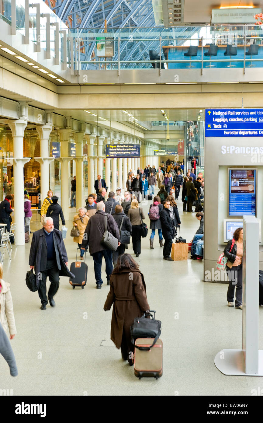 St Pancras Station , crowd of passengers or travelers on lower causeway