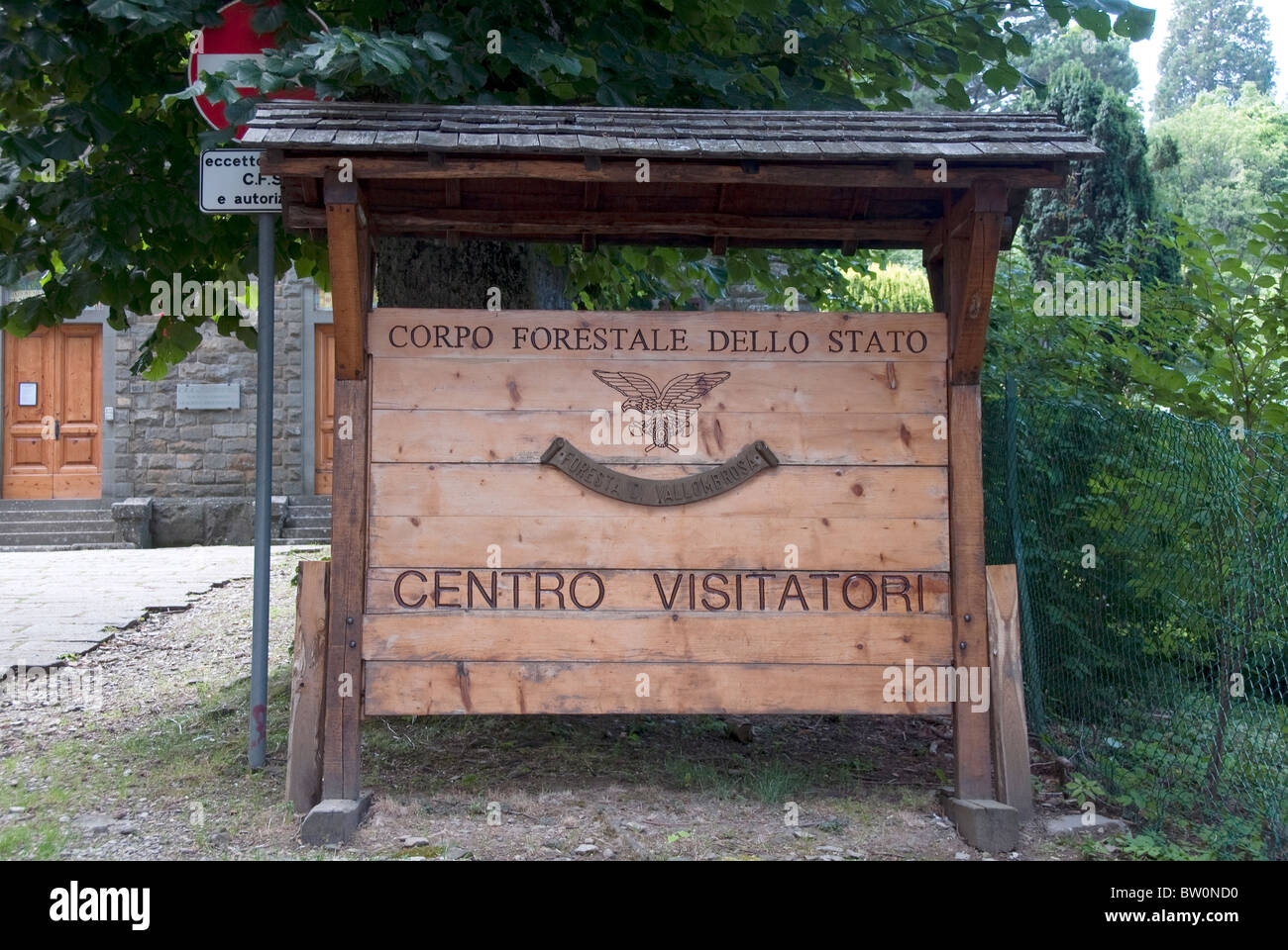 Sign for the Italian Corpo Forestale dello Stato, Visitors Centre Stock Photo