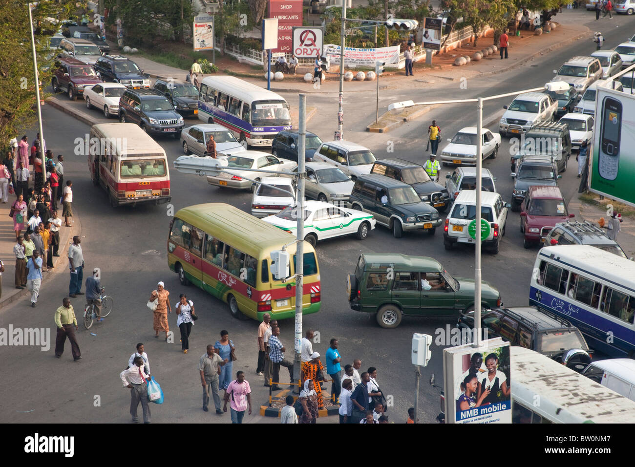 Dar es Salaam, Tanzania. Traffic at Corner of Azikiwe and India Streets. Stock Photo