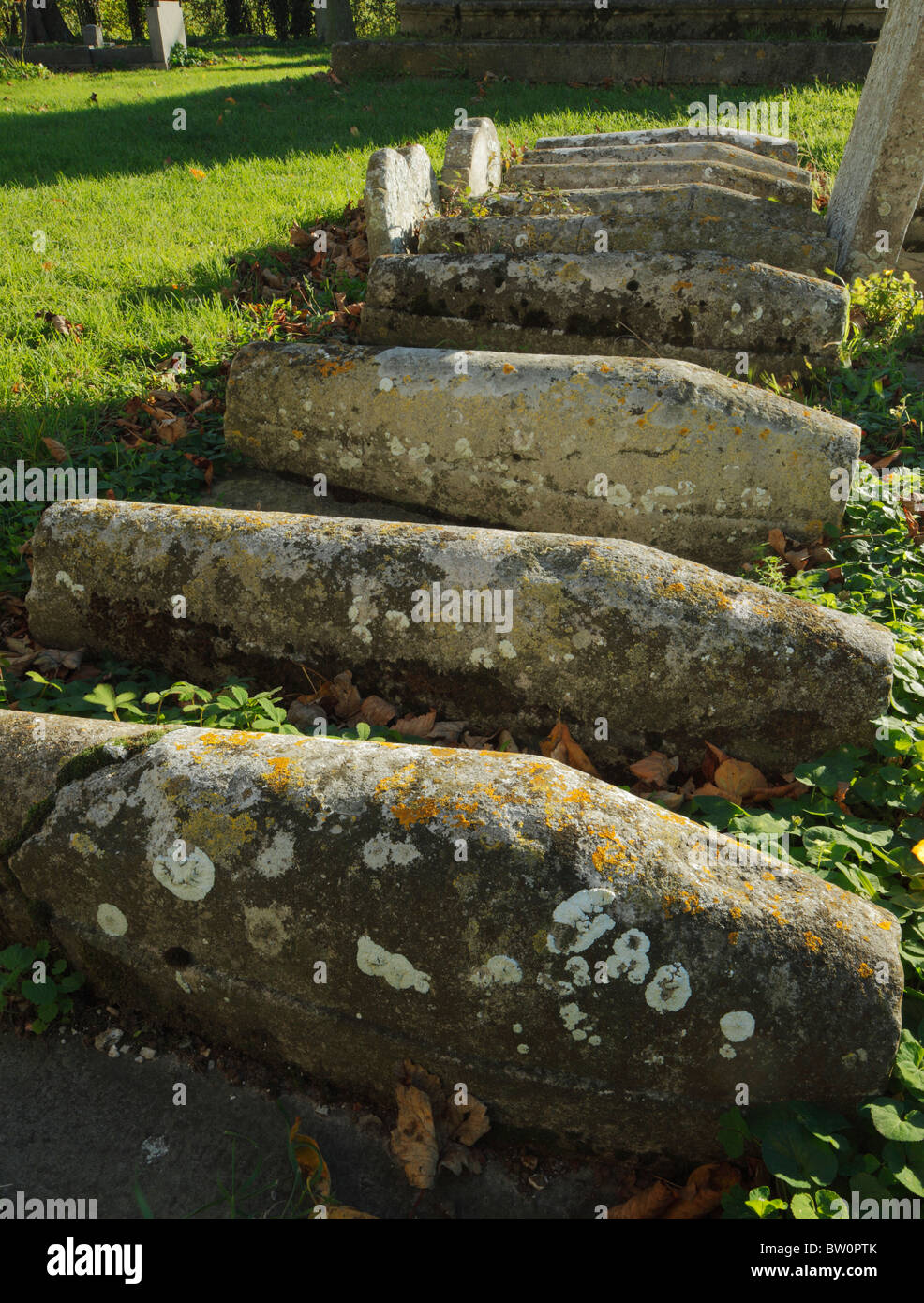 Row of childrens coffin or Pips graves, St James Church, Grain. Stock Photo