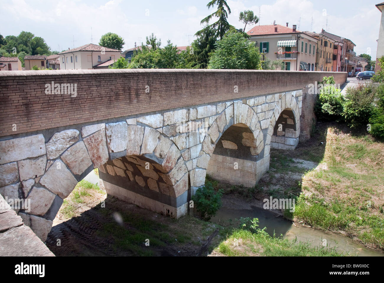 bridge over the Rubicon where Cesar marched his army at Savignano sul Rubicone, Emilia Romagna, Italy Stock Photo