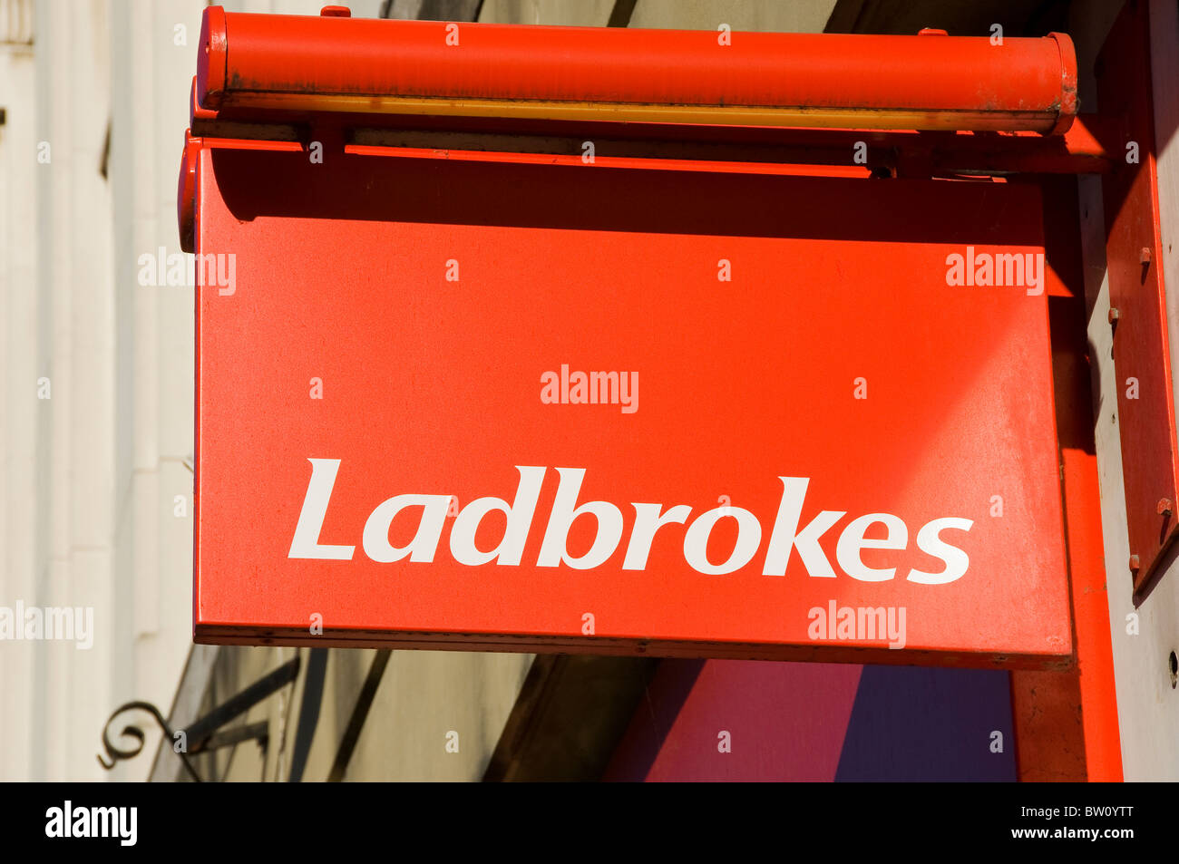 Close up of Ladbrokes betting shop bookies sign England UK United Kingdom GB Great Britain Stock Photo