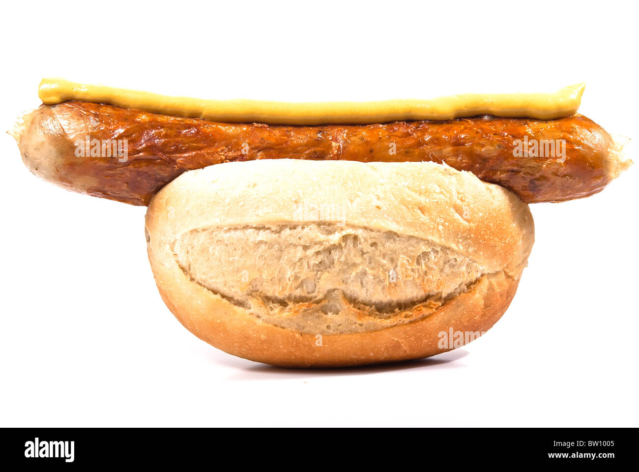 Sausage in a bun on a white background Stock Photo