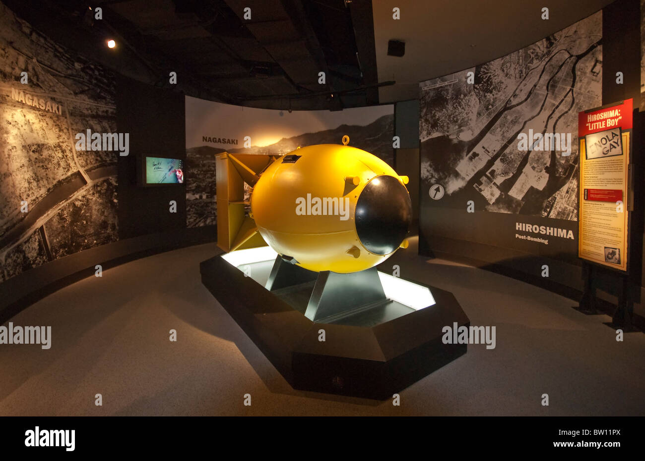 Fat Man atomic bomb, detonated over Nagasaki, replica displayed at National Museum of the Pacific War, Fredericksburg Texas USA Stock Photo