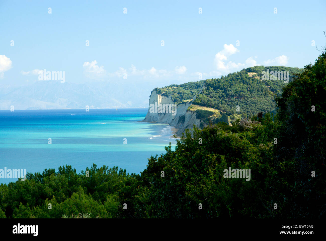cliffs with albanian mountains in the distance from san stefanos, north