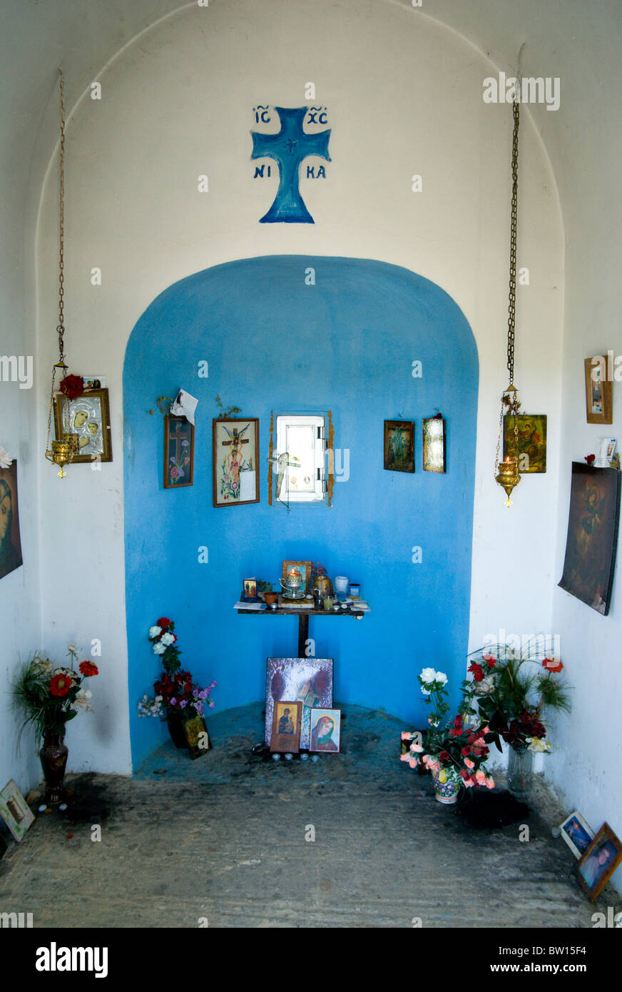 interior of the small church of agios stefanos or san stefanos on headland between arillas ans san stefanos, corfu, greece Stock Photo