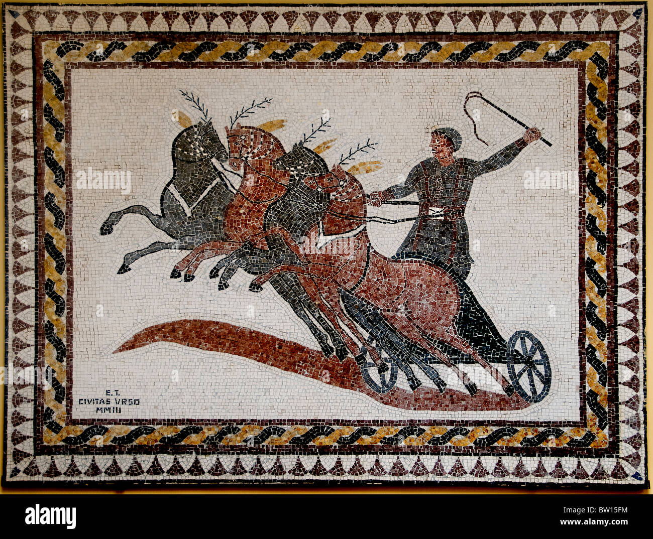 Spain Seville  Roman chariot mosaic quadrivia horse carriage Stock Photo
