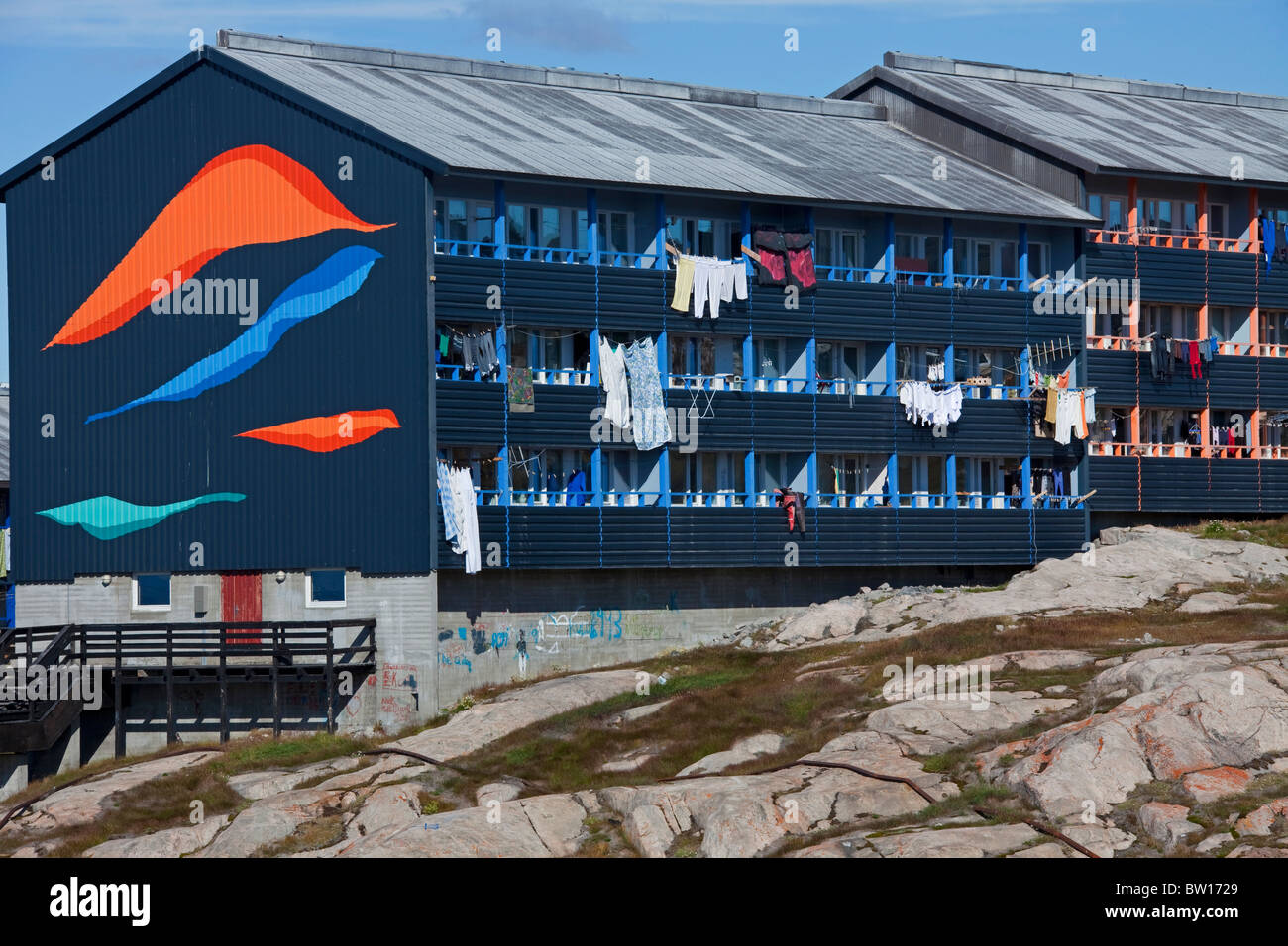Colourful houses at the town Ilulissat / Jakobshavn, Disko-Bay, Greenland Stock Photo
