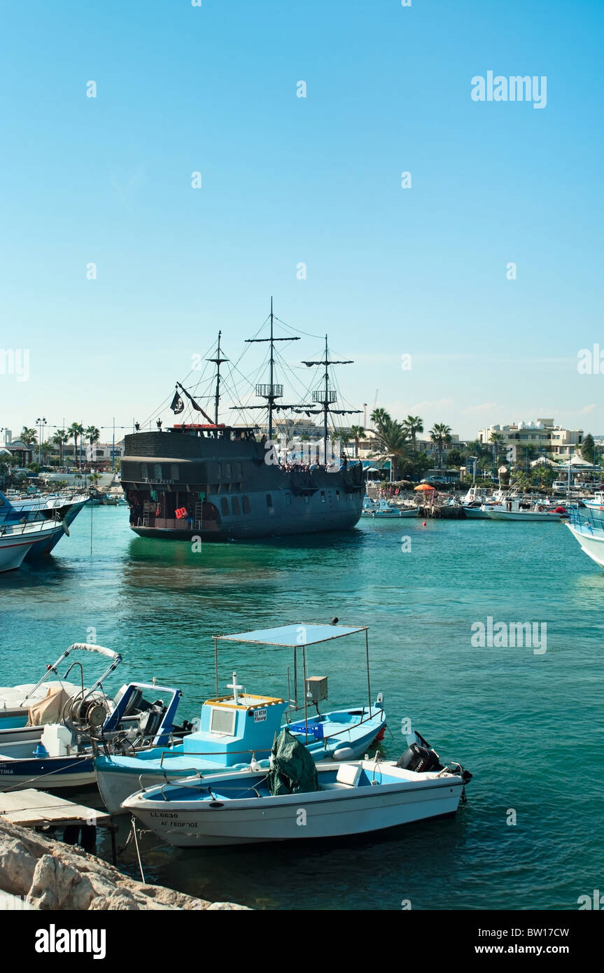 Ship the Black Pearl from film the Pirates of the Caribbean in Agia-Napa, Cyprus harbor. Mediterranean, Cyprus, Europe Stock Photo