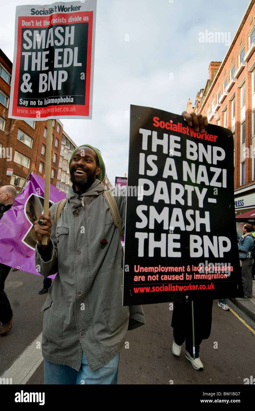 Protest through London against racism Islamophobia the BNP and the EDL Stock Photo