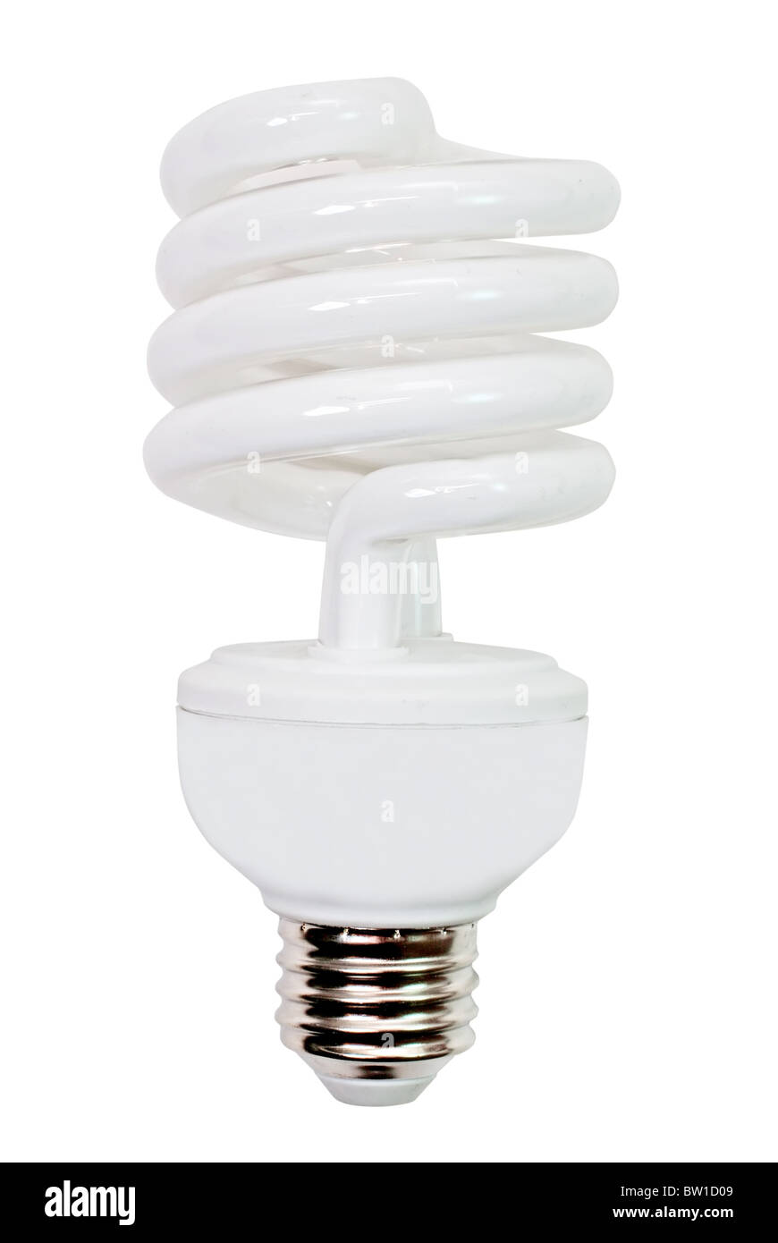 Compact fluorescent light bulb isolated on white background with clipping path. Stock Photo