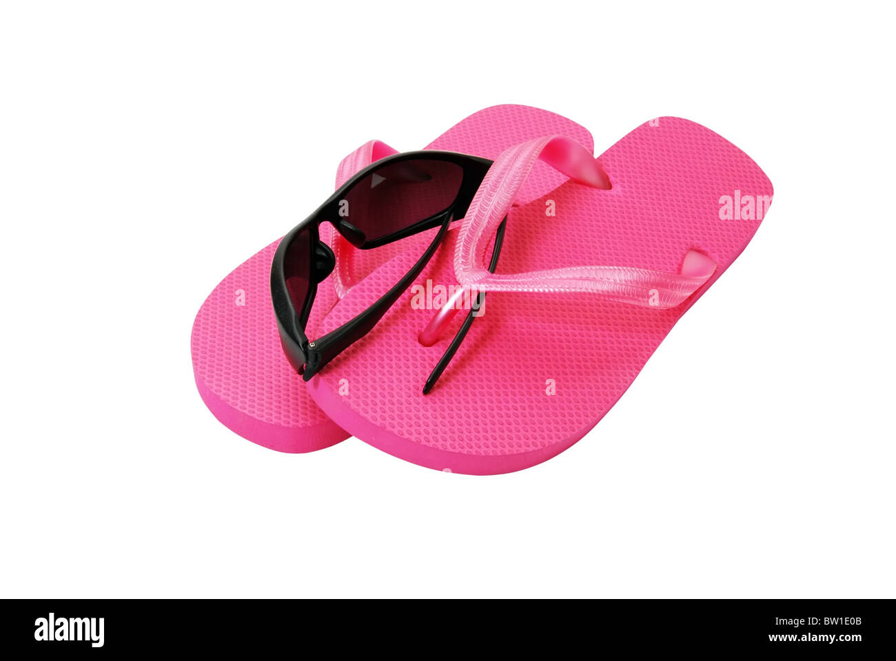 Flip flops and sunglasses isolated on white background with clipping ...