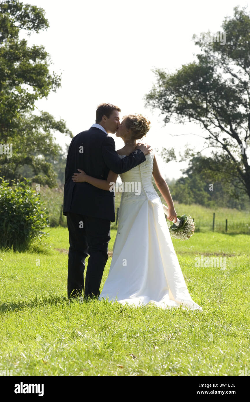 Young couple wedding kiss Stock Photo