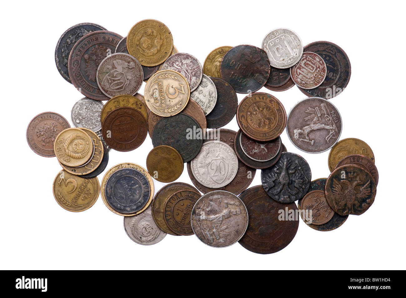 Coin Object object on white - Russia coins close up Stock Photo - Alamy