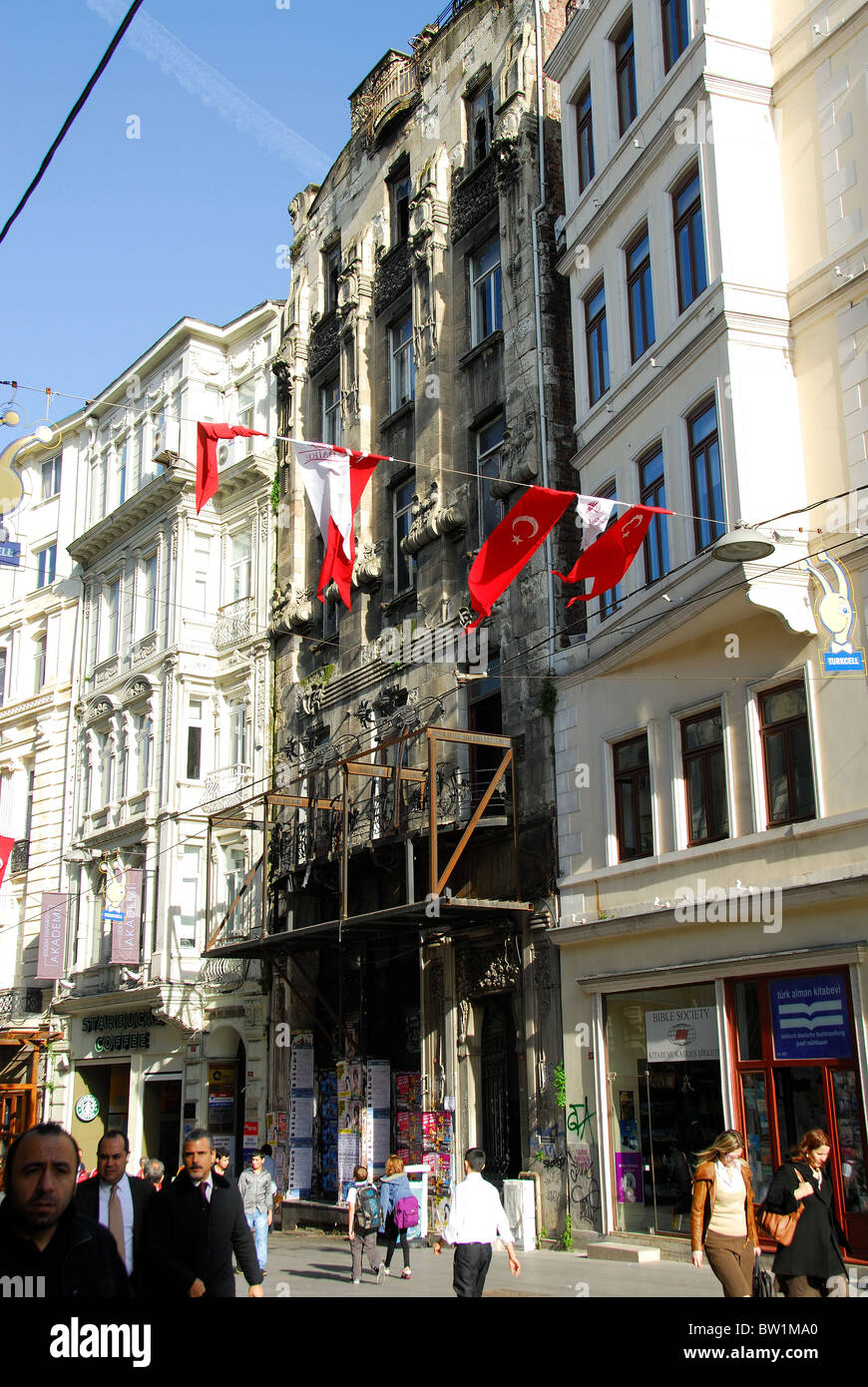 ISTANBUL, TURKEY. The semi-derelict Botter House prior to renovation on Istiklal Caddesi in Beyoglu district. 2010. Stock Photo