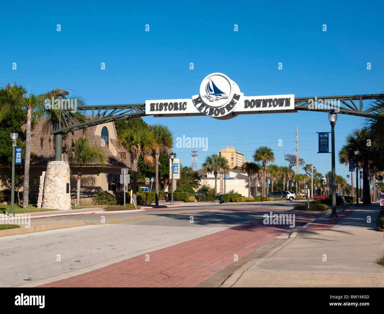 New Haven Avenue leading to Historic Downtown Melbourne on the East Coast of Florida USA Stock Photo