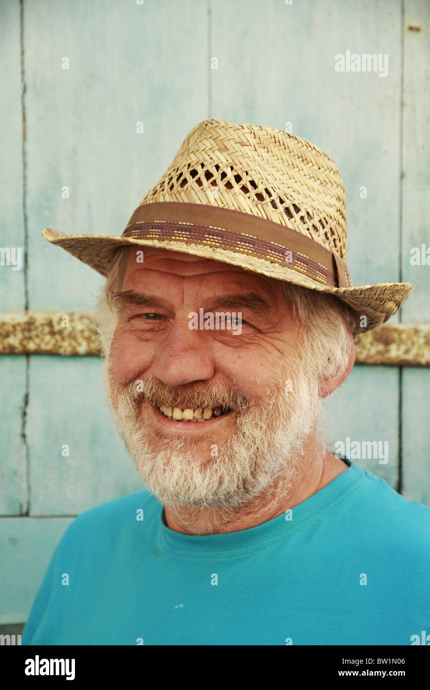 Man in straw hat Stock Photo