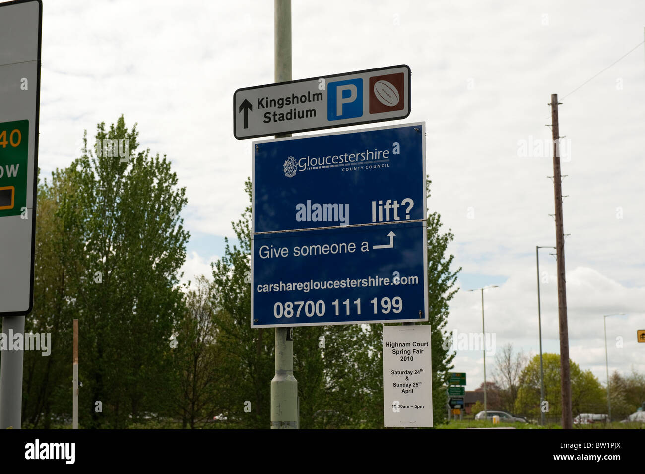 Kingsholm Stadium Gloucester Sign Car Share Lift Stock Photo