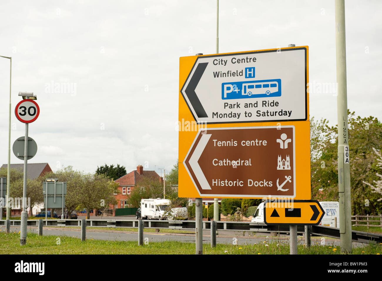 Gloucester Centre Winfield Cathedral Docks Hospital Roadsign Stock ...