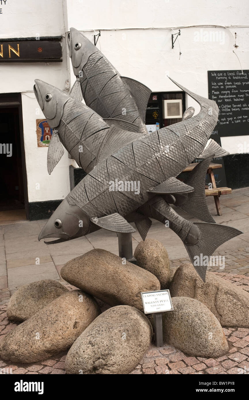Man Of Ross Pub Inn John Kyrle Ross-On-Wye Herefordshire UK Fish Statue Stock Photo