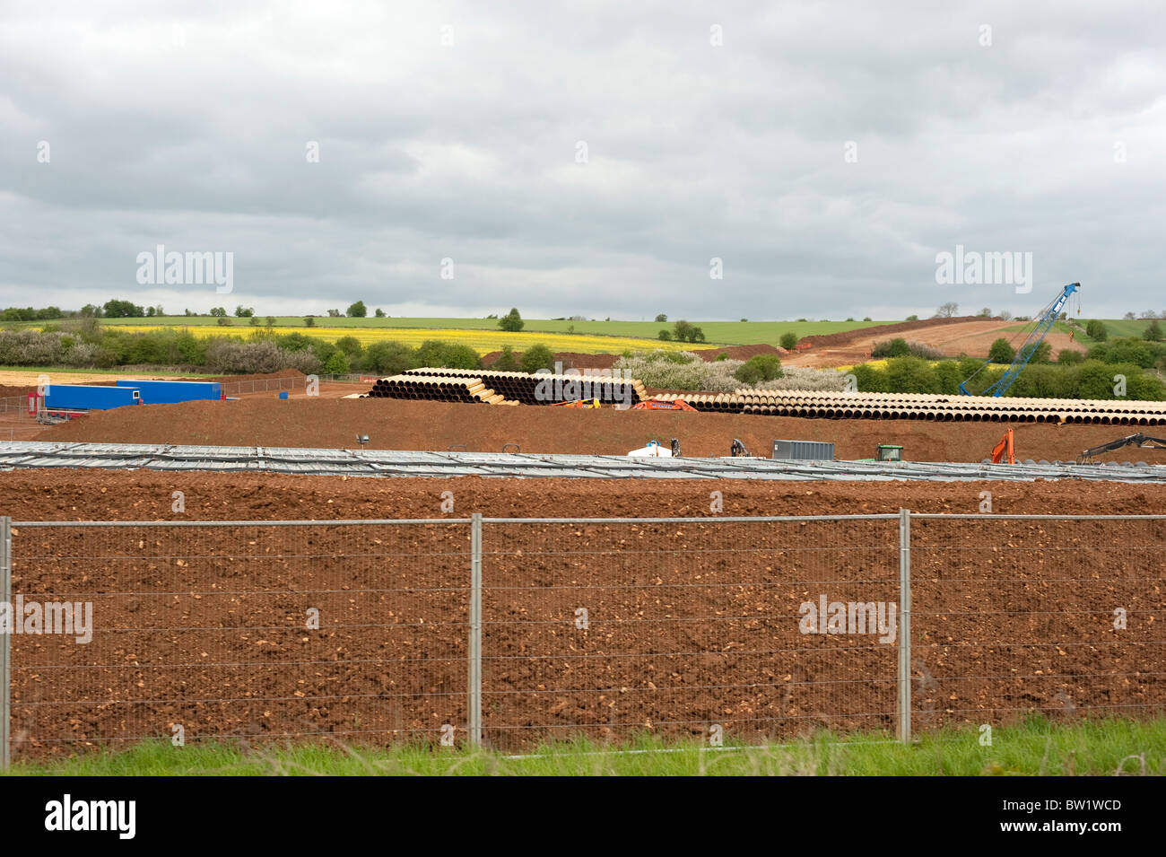 New Pipeline being laid across fields in rural England Stock Photo