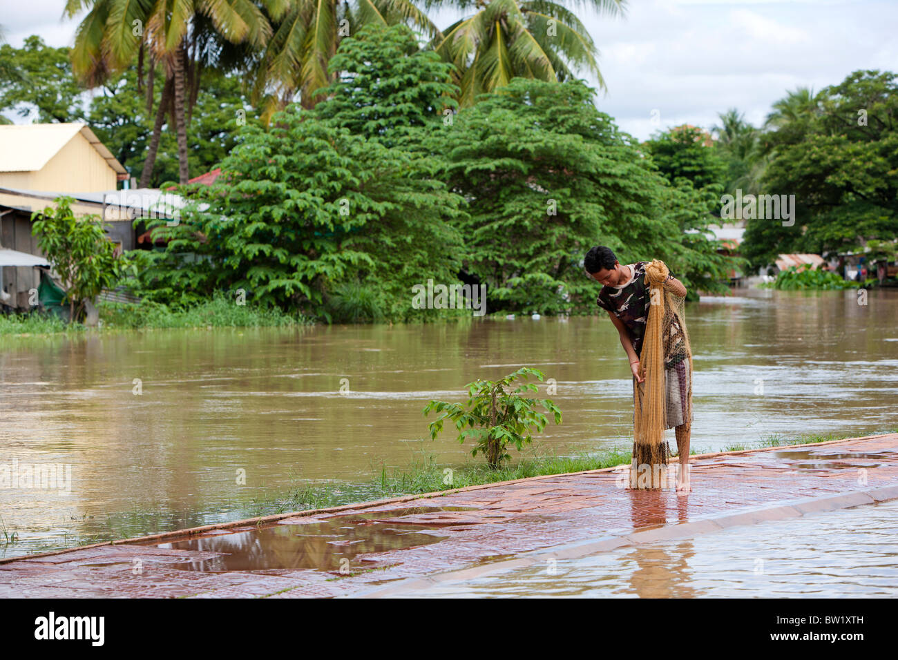 Street scene of floods in Siem Reap. Cambodia. Asia Stock Photo