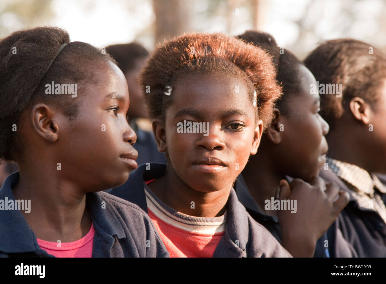 Girls in an outdoor classroom in a rural Zambian school Stock Photo