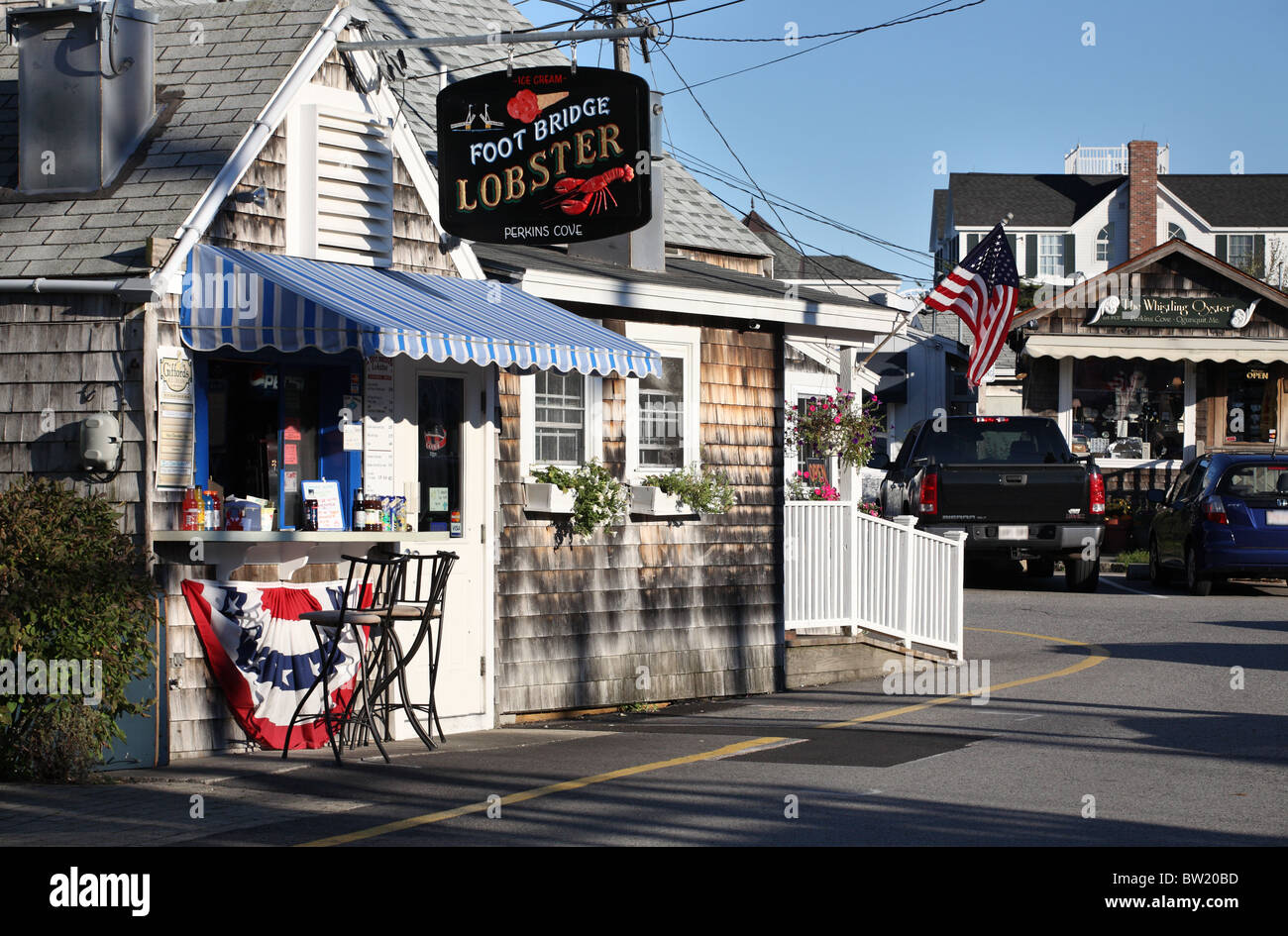 The Foot Bridge Lobster take away shop in Perkins Cove, Ogunquit, Maine, USA Stock Photo