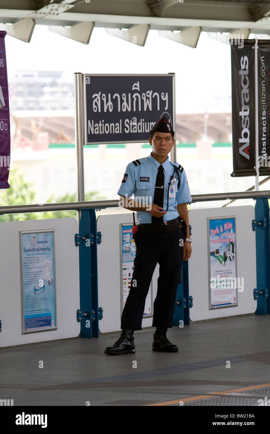 Skytrain Security Guard, National Stadium Station, Bangkok, Thailand ...