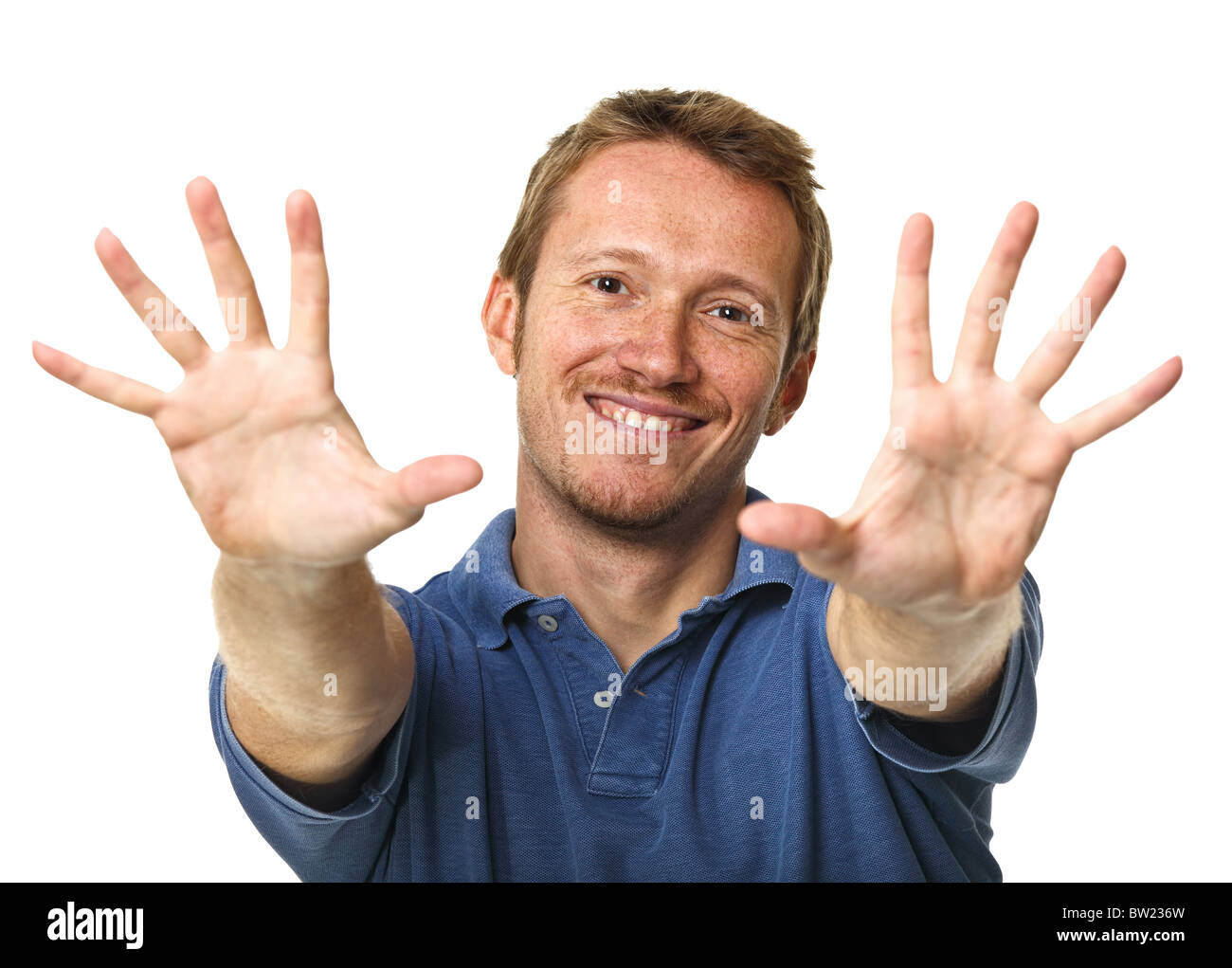 young man portrait isolated on white selective focus Stock Photo