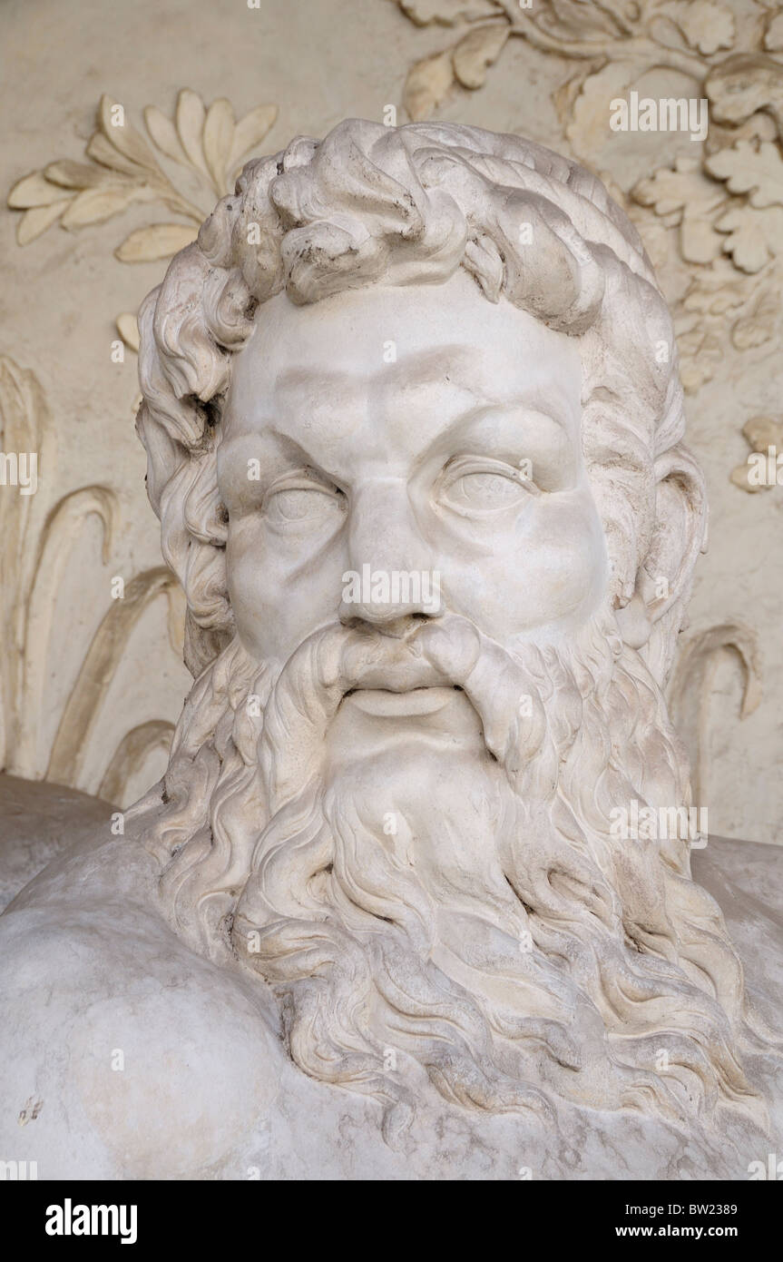 Stone head, fountain detail, Villa Giulia Stock Photo