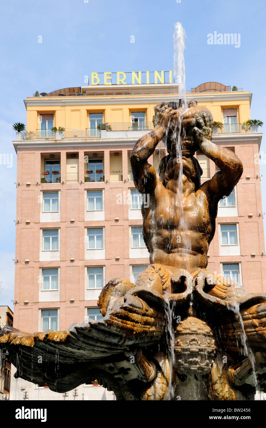 Triton fountain detail, Fontana del Tritone, Piazza Barberini Stock Photo