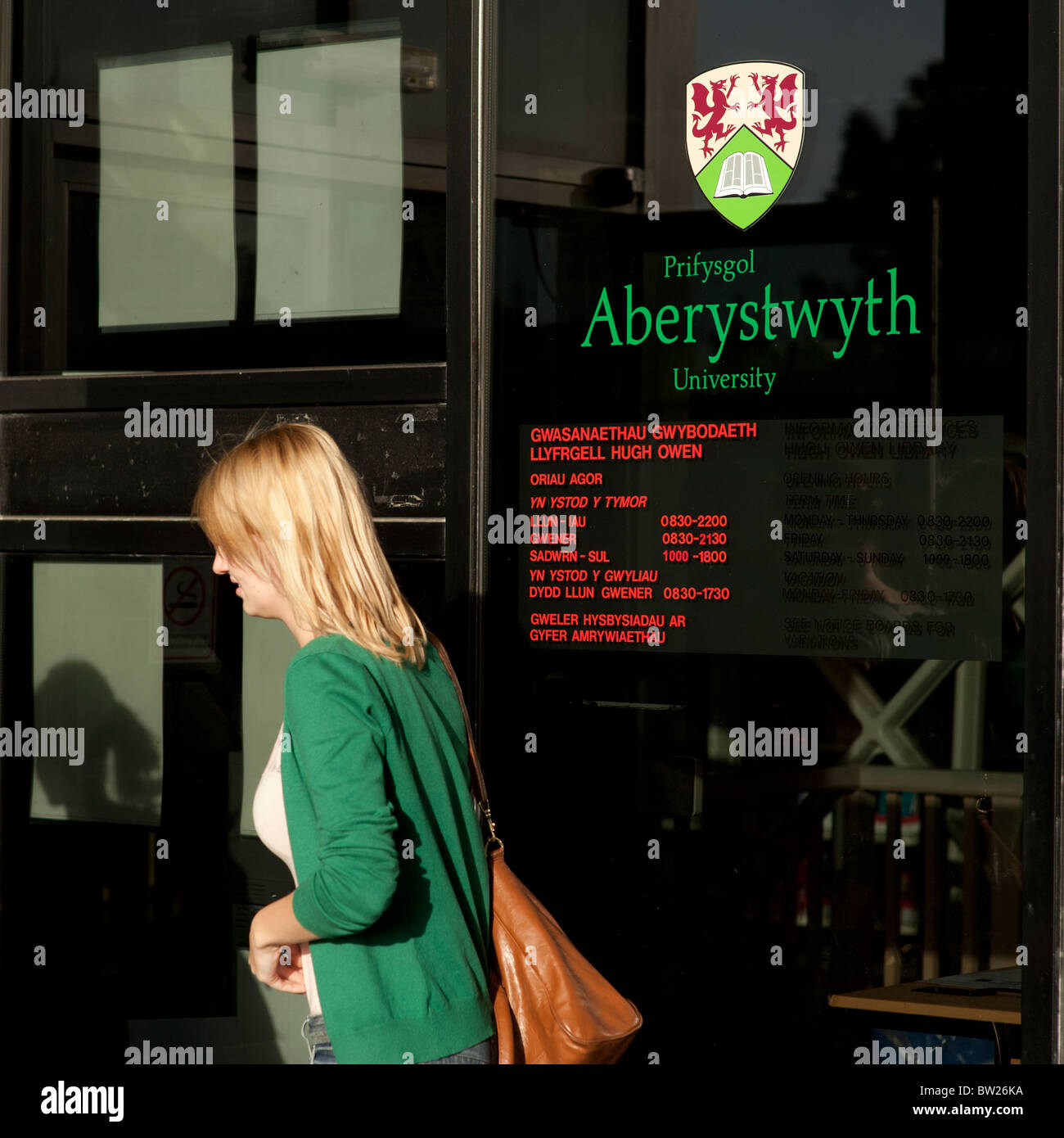 a woman girl Student on the campus of Aberystwyth University Wales UK Stock Photo