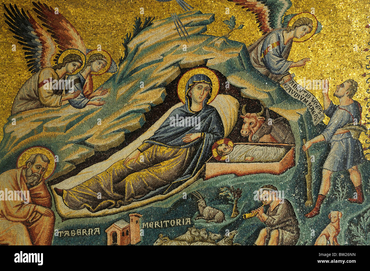 Nativity mosaic, apse of Santa Maria in Trastevere Stock Photo - Alamy