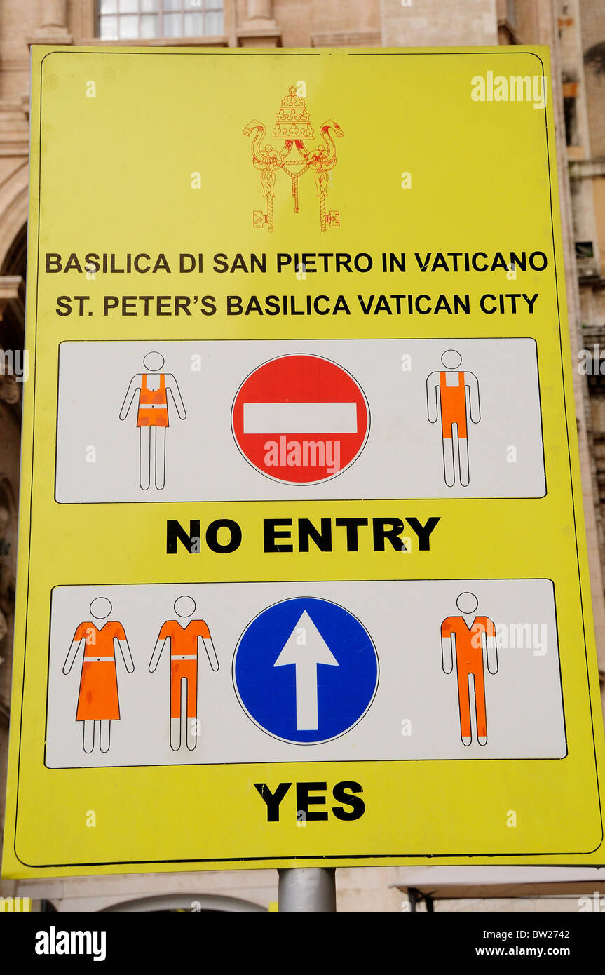 Sign detailing St Peter's Basilica dress code, Vatican City Stock Photo -  Alamy